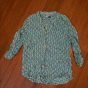 Cynthia Rowley Teal and White Patterned Blouse